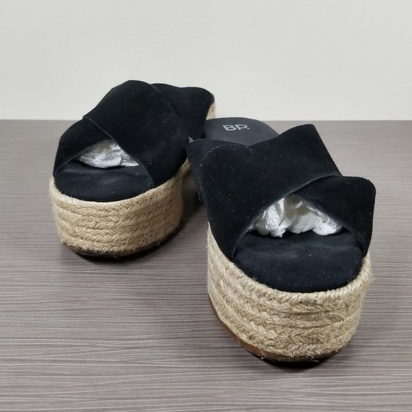 BP Criss Cross Strap Platform Espadrille Sandal, Black Suede, Womens Size 8.5 M - Picture 4 of 12